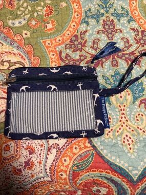 Navy Anchor Wristlet with Clear ID Window